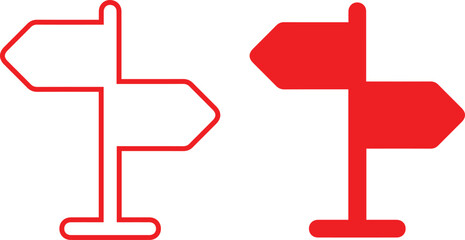 Direction sign vector icon. vector stock illustration. Signboard icon design.Minimalist directional signs, red and white color scheme, simple geometric shapes