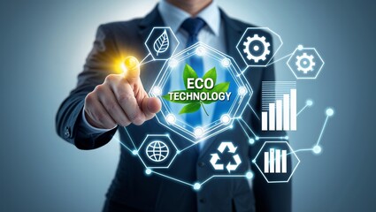 A person holds hands outstretched with eco symbols floating around, emphasizing the importance of sustainability and environmental awareness in urban life. new