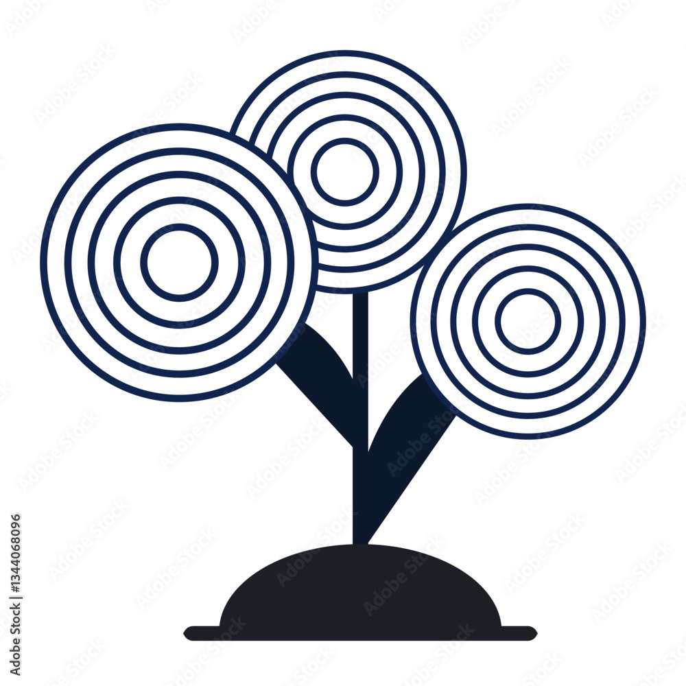 Poster contemporary vector tree illustration with layered circular patterns and sleek silhouette suitable f