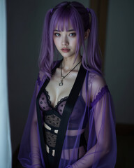Whispering Gothic Elegance — Enchanting Purple-Haired Anime Girl