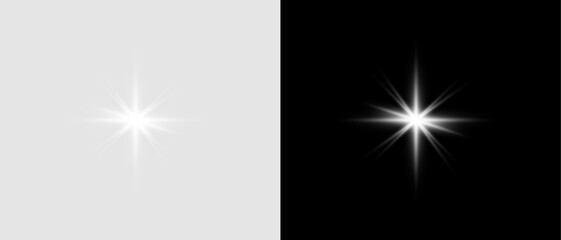 Yellow star flashed with sparkles sun isolated on white background. Soft glow without departing rays, sunlight with lens flare effect. PNG vector light effect