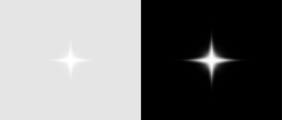 Yellow star flashed with sparkles sun isolated on white background. Soft glow without departing rays, sunlight with lens flare effect. PNG vector light effect