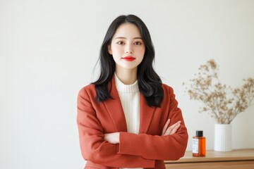 Portrait of a young woman in a rust colored blazer