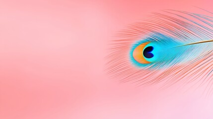 Vibrant Peacock Feather on Pink Background