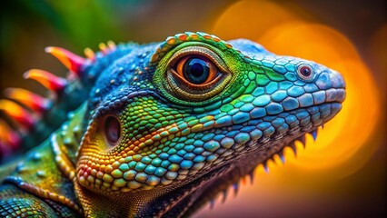Fototapeta premium Long Exposure Close-Up of a Chinese Lizard, Blurry Background, Vibrant Colors