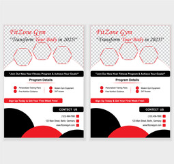 Fitness and Exercise Poster. A4 SIZE TEMPLATE . RED AND BLACK COLOUR LAYOUT .