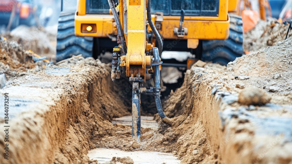 Aufkleber a compact trenching machine digging a precise channel for underground utilities.