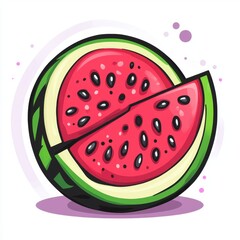 watermelon icon inside the round line, line art style , clear background