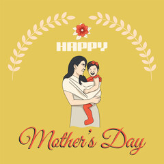 Happy Mother's Day Banner with character illustration in vector.