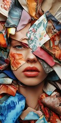 Obraz premium Fragmented beauty silk fabric covers woman's face