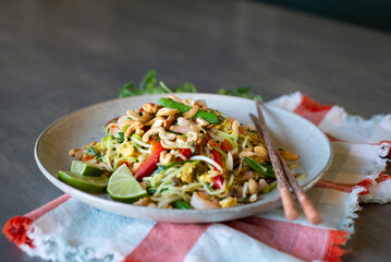 Thai cashew chicken with zucchini noodles