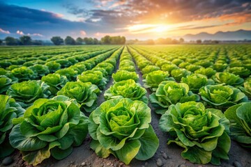 Fototapeta premium Long Exposure Photography of Crisp Lettuce, Salatfeld Eisbergsalat, Fresh Greens, Vibrant Vegetables