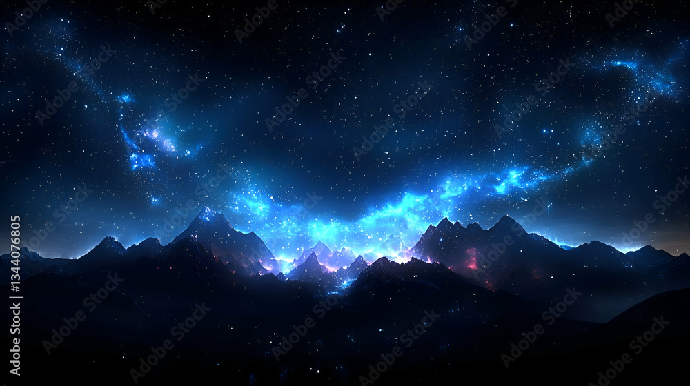 Poster dynamic abstract background with flowing particles and illuminated gold elements on dark surface