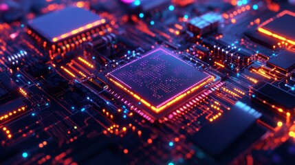 Fototapeta premium Quantum AI-Powered Microchip Forming Deep Learning