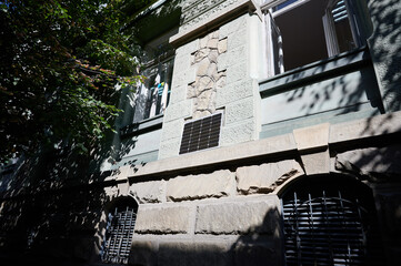 Photovoltaic solar panel in front of historical building. Concept of integration of sustainable...