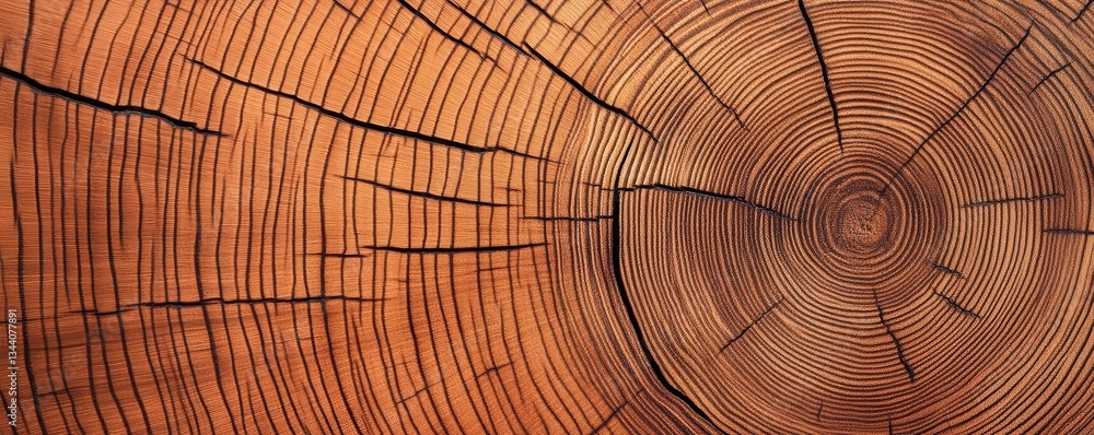 Poster a close-up view of a cross-section of a tree trunk, showcasing intricate growth rings and textures.
