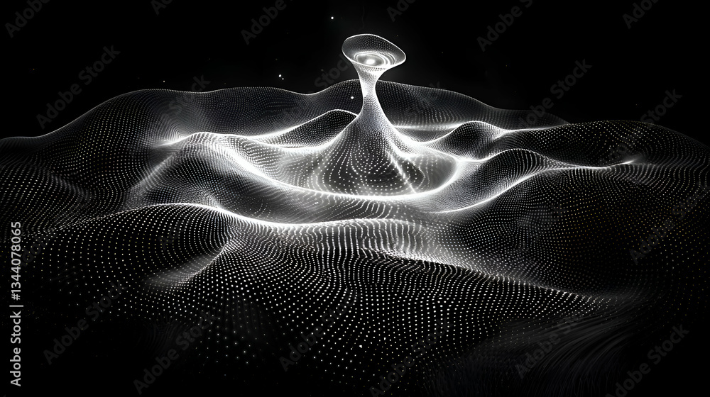 Poster dynamic abstract energy waves with colorful particles and light effects in cosmic space