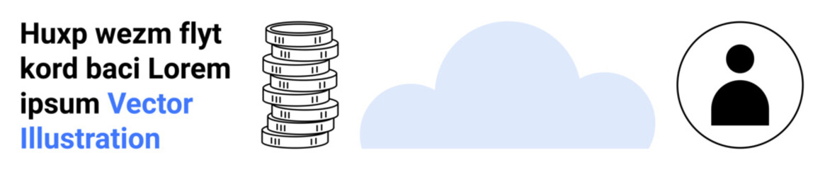 Stack of coins beside a cloud and user icon. Ideal for finance, online transactions, cloud storage, account management, user data, digital economy, simple landing page