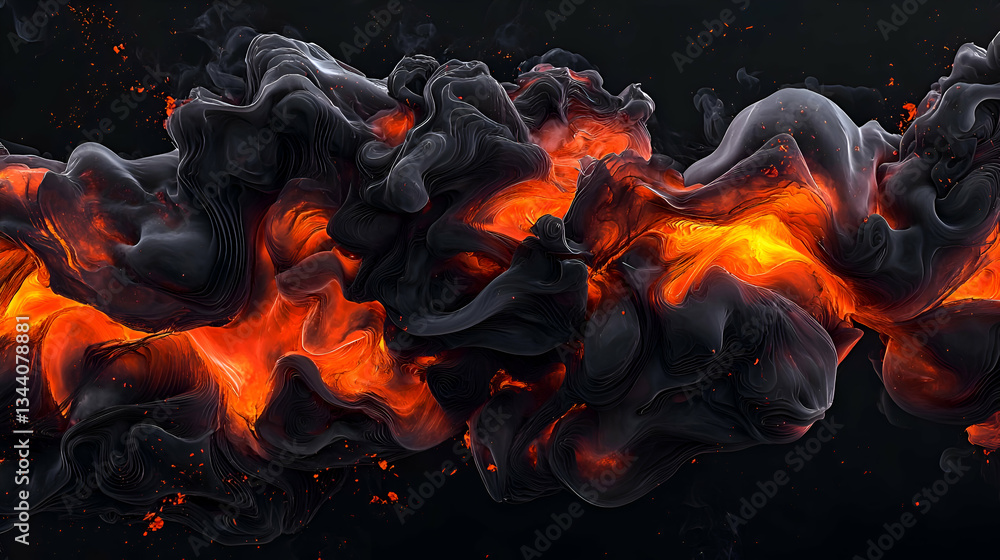 Aufkleber dynamic abstract lava flow background with intricate details and textured surface in dark black and 