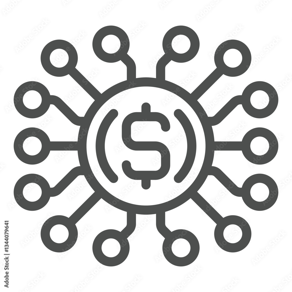 Poster dollar coin chip with connection line icon, financial advice concept. vector graphics. money microch