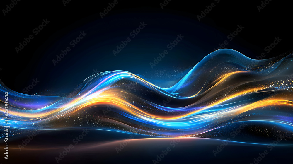 Poster dynamic abstract waves of colorful light flowing in a spectacular digital background