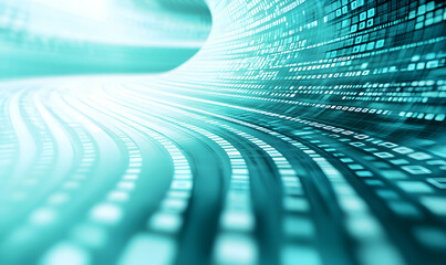 Abstract teal digital data stream; futuristic technology background showcasing flowing binary code, perfect for tech, AI, and innovation projects.