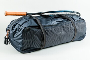 Sleek Blue Sports Bag with Tennis Racket for Active Lifestyle