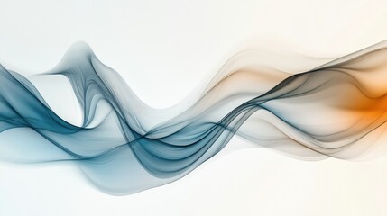 Obraz premium Minimalist abstract design with flowing smoky waves in blue, gray, and brown hues on a bright background.