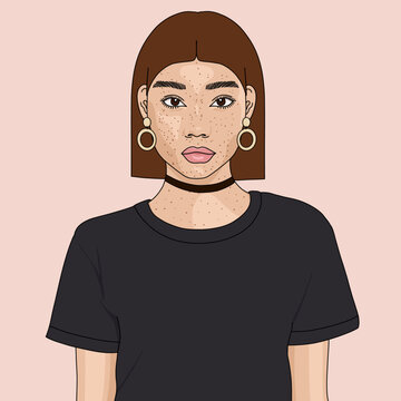Stylized Woman with Short Hair and Earrings Portrait