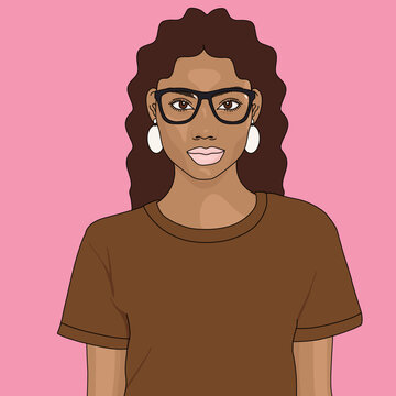 Charming Woman with Curly Hair and Glasses Portrait