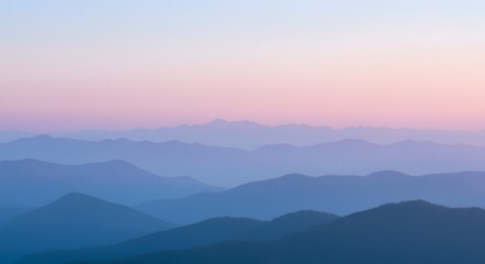 Obraz premium Layered Mountain Range at Dawn with Soft Pastel Colors and Misty Valleys - Landscape, Nature, and Outdoor Exploration Background