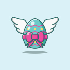 Cute Easter Egg with Ribbon and Wing Easter Egg Elements. Vector Cartoon Illustration