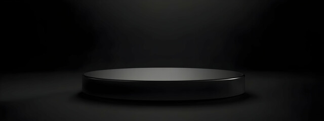 Black round podium on a black background