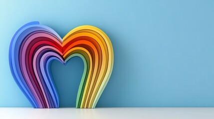 Rainbow Layered Heart on Blue Textured Background