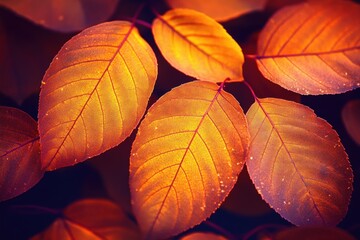 Vibrant red autumn leaves on forest ground featuring intricate veins and warm golden light