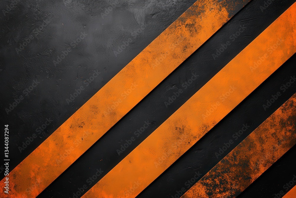 Poster a textured background featuring bold orange diagonal stripes against a dark surface, creating a stri