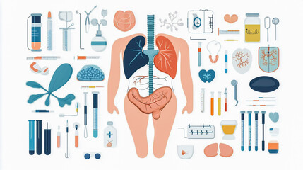 Vector human anatomy Vector illustration of the body with different parts such as stomach, liver and lungs on white background