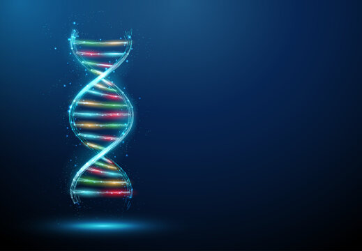 BBlue 3d DNA molecule helix with ATCG structure. DNA nucleotide sequence, genetic biotechnology engineering concept.