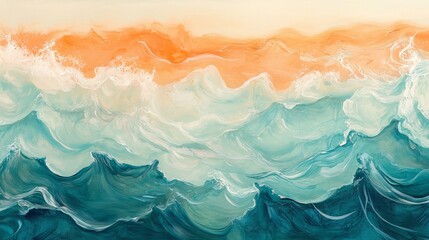 Obraz premium Gentle waves of color flow from warm orange into aquamarine, forming a minimalist and serene ocean abstraction.