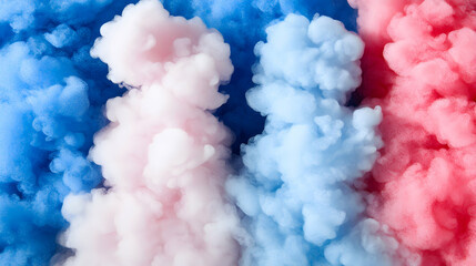 Fototapeta premium Abstract pastel-colored smoke clouds in pink, blue, and white. Perfect for backgrounds, design projects, or artistic expressions.