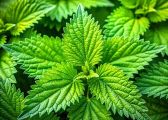 Lush Green Nettle Leaves Close-Up Background - Vibrant Spring Nature Texture