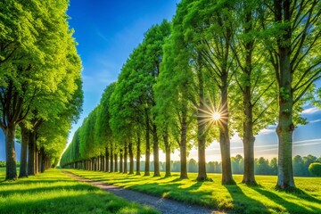 Obraz premium Lush Green Tree Line, Summer Forest, Nature Background, Woodland, Row of Trees
