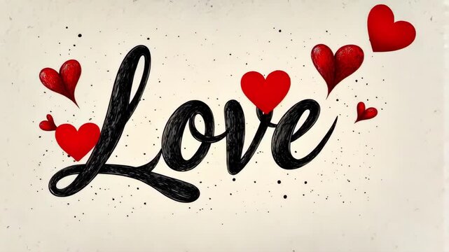 Elegant scripted love with heart accents on light background The 14th of February. Happy Valentine's Day