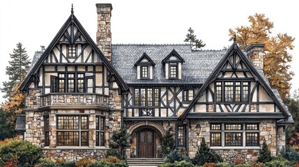 Majestic Tudor-Style Mansion in Autumnal Setting