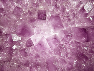 Fototapeta premium Close-up view of sparkling purple amethyst crystals with light reflecting off facets