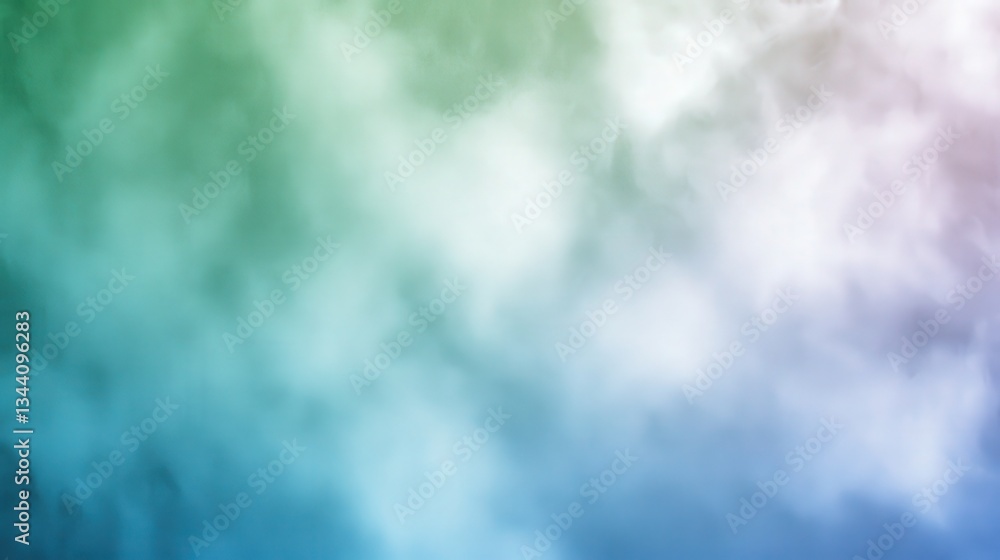 Poster a soft, ethereal gradient of colors resembling mist or clouds, transitioning from green to blue, cre
