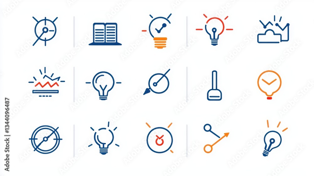 Poster a collection of icons representing the key elements of innovative thinking creative problem solving 