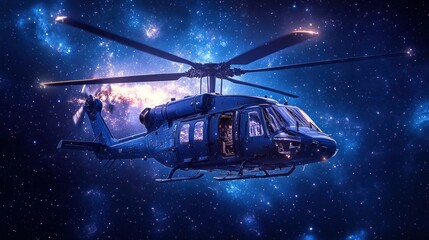 Naklejka premium Futuristic Helicopter in Cosmic Space