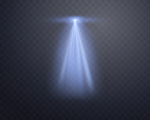 Blue spotlight, Illuminated blue stage, glow flare effect. Bright beams of spotlights, lamp, vertical rays on transparent background. Vector illustration.