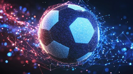 Futuristic soccer ball, digital network, abstract background